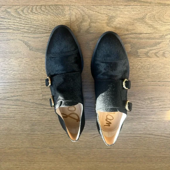 Sam Edelman woman’s black Balfour Real Fur Hair Double Buckle loafer - Picture 15 of 15